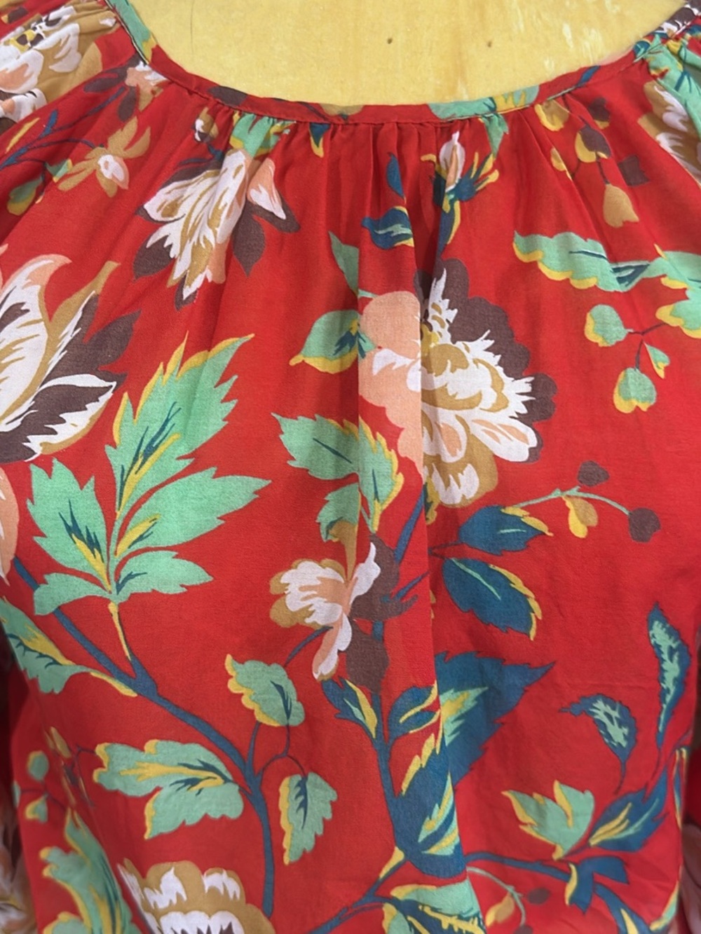 Maeve Red Floral Top with Green and Teal Accents